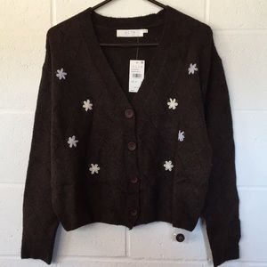 ASTR Brown Floral button up sweater XL cardigan